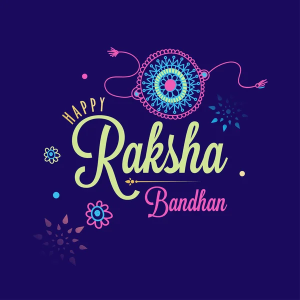 Happy Raksha Bandhan Font Floral Rakhi Purple Background — 스톡 벡터