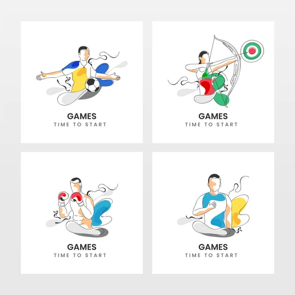 Games Time Start Poster Design Faceless Different Athletics Four Options — 图库矢量图片