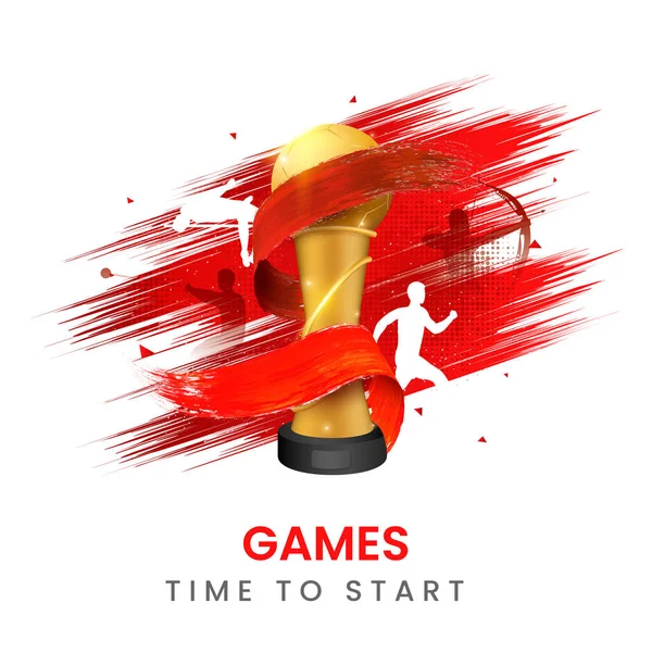 Games Time Start Concept Golden Football Trophy Red Brush Effect — 图库矢量图片