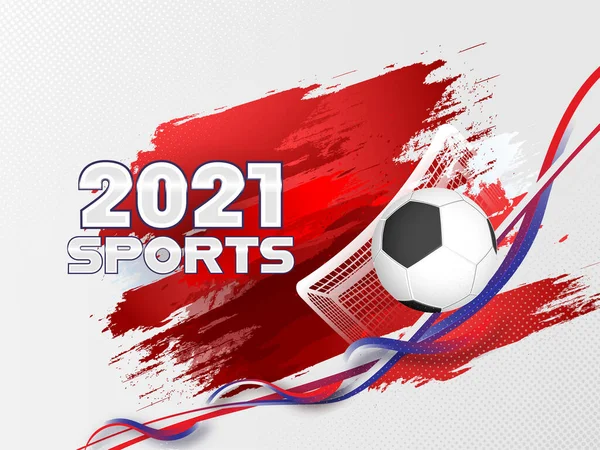 Sportkonzept 2021 Mit Realistischem Fußball Tornetz Und Rotem Pinseleffekt Auf — Stockvektor