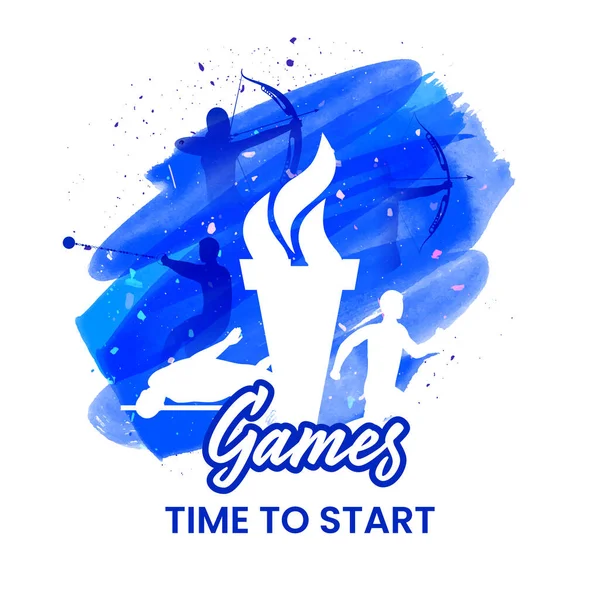 Games Time Start Concept Flaming Torch Silhouette Various Athletics Blue — 图库矢量图片