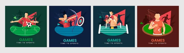 Set Time Sports Poster Design Various Athletics Action Pose — 图库矢量图片