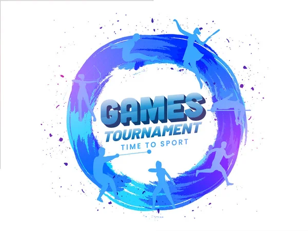 Time Sport Games Tournament Concept Silhouette Athletics Blue Brush Stroke — 图库矢量图片