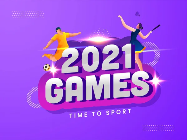 2021 Jeux Time Sport Concept Avec Dessin Animé Footballeur Badminton — Image vectorielle