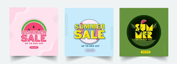 Summer Sale Poster Oder Template Design Mit Rabatt Drei Farbvarianten — Stockvektor