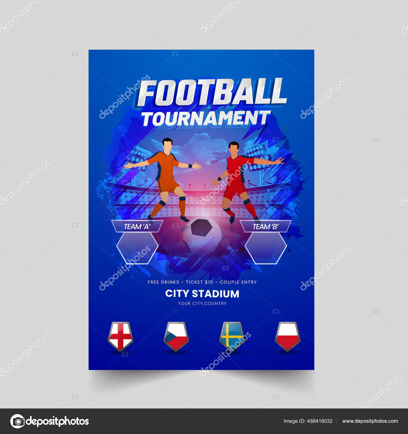 Folheto de dia de jogo de futebol de futebol e modelo de banner de mídia  social