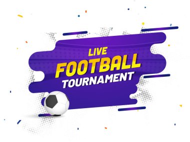 Soyut Mor ve Beyaz Arkaplan Üzerinde Gerçekçi Futbol Topuyla Canlı Futbol Turnuvası Posteri Tasarımı.