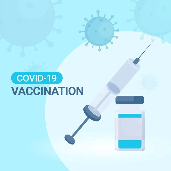 Covid Vaccination Concept Vaccine Bottle Siringa Injection Blue Coronavirus Interessato — Vettoriale Stock