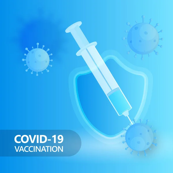 Concetto Vaccinazione Covid Con Attacco Siringa Vaccinale Coronavirus Scudo Sicurezza — Vettoriale Stock