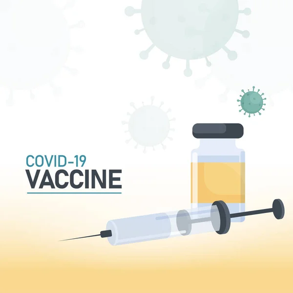 Covid Vaccine Poster Design Vaccine Bottle Siringa Injection White Yellow — Vettoriale Stock