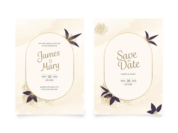 Cartes Invitation Mariage Avec Détails Lieu Couleur Beige — Image vectorielle