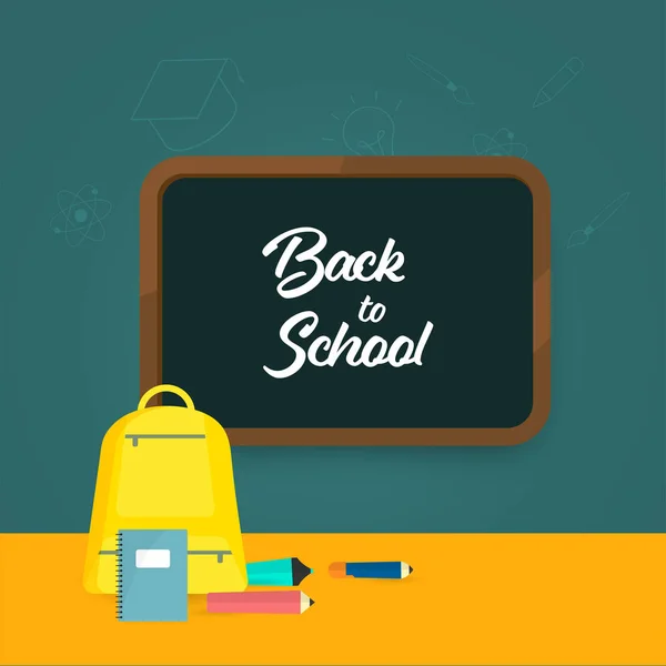 Back School Font Chalkboard Supplies Elements Orange Green Background — 图库矢量图片