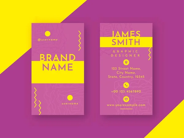 Purple Yellow Color Business Card Template Layout Double Sides — Stock Vector