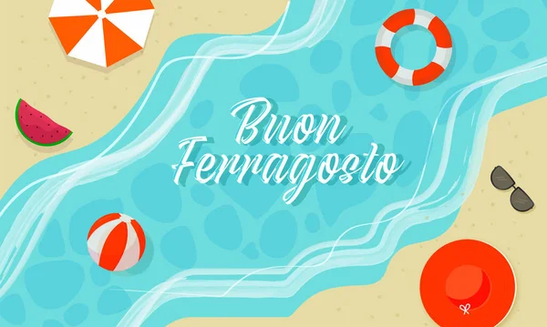 Conceptul Buon Ferragosto Vedere Sus Fundalul Plajei Vară — Vector de stoc