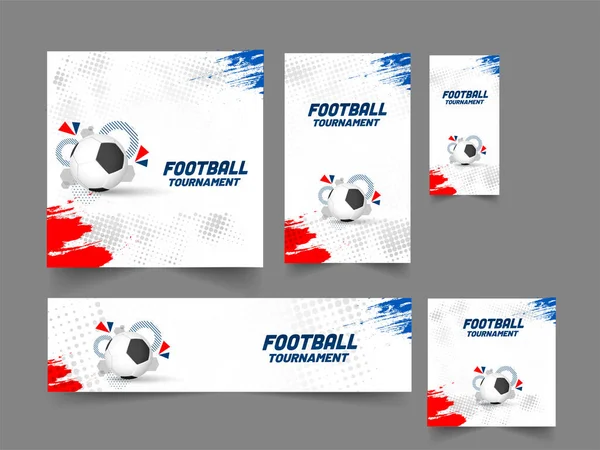 Banner Plakat Und Vorlage Für Fußballturniere Fünf Varianten — Stockvektor