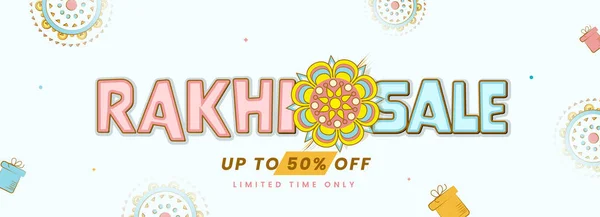 Rakhi Sale Header Banner Σχεδιασμός Έκπτωση Προσφορά Λευκό Φόντο — Διανυσματικό Αρχείο