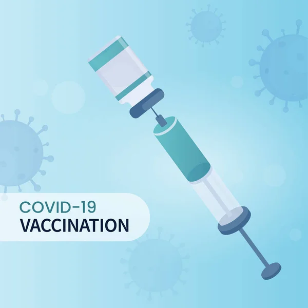 Covid Vaccinazione Concept Siringa Vaccine Bottle Blue Coronavirus Atto Interessato — Vettoriale Stock