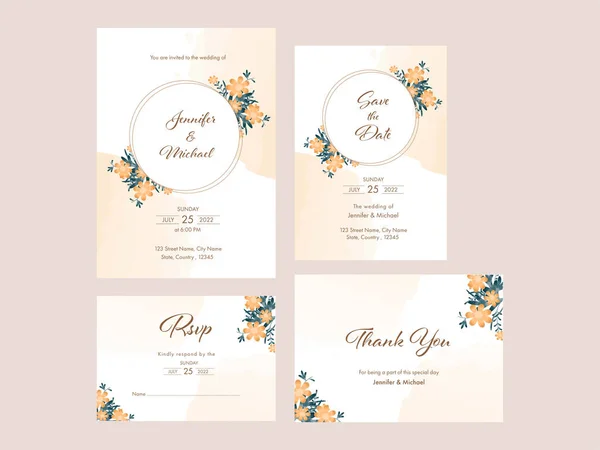 Floral Wedding Invitation Card Template Layout Four Options — Stock Vector