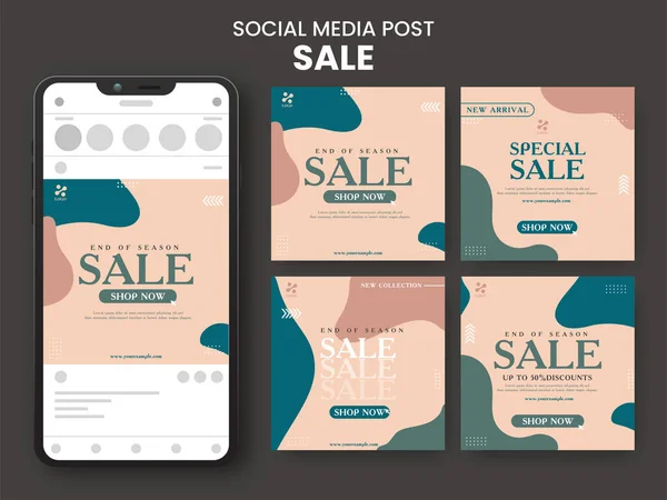 Sociala Medier Post Försäljning Mall Collection Med Smartphone Illustration Svart — Stock vektor