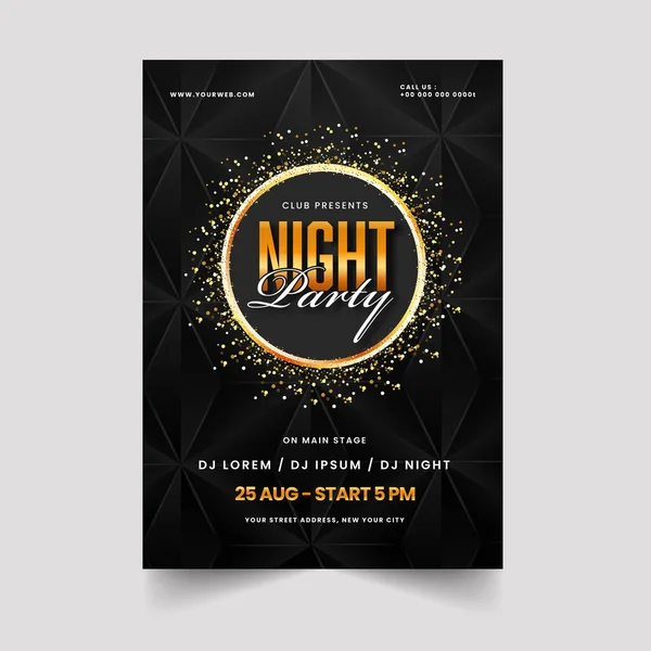 Night Party Invitation Template Design Golden Black Color — Stock Vector