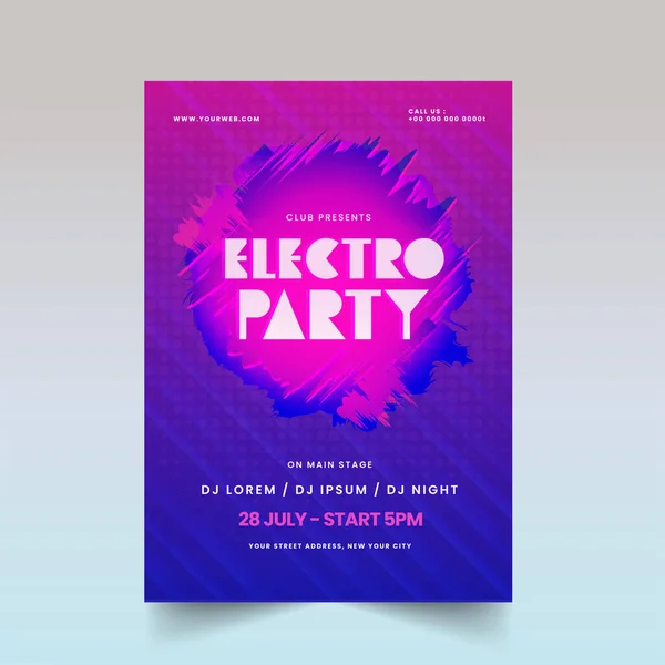 Electro Party Flyer Affiche Ontwerp Abstracte Roze Blauwe Kleur — Stockvector
