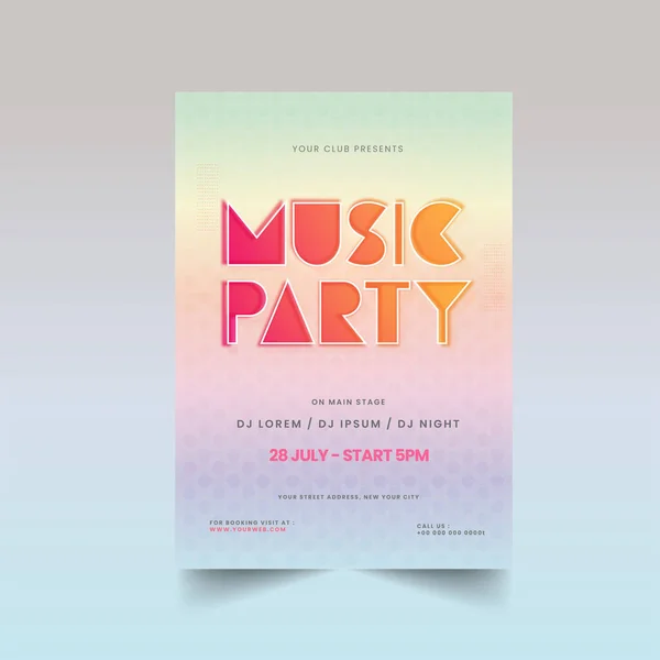 Music Party Flyer Design Geometric Pattern Event Details Gradient Color — Stock Vector