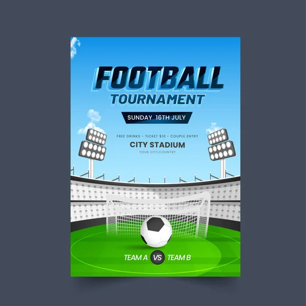 Plakatentwurf Für Fußballturniere Mit Stadionblick Und Teilnehmender Mannschaft — Stockvektor