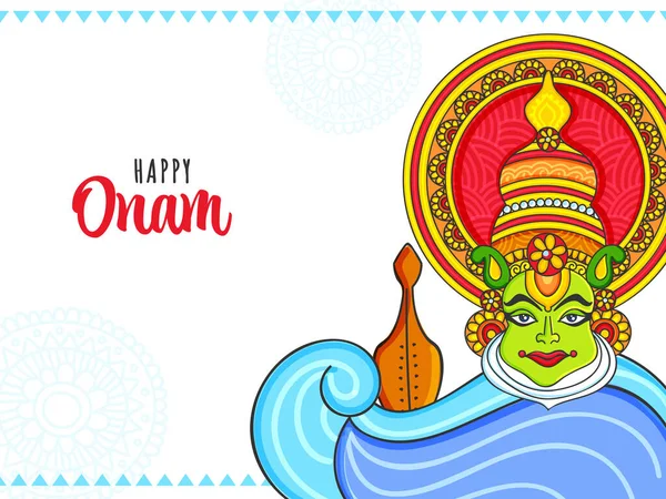 Happy Onam Celebration Concept Con Kathakali Dancer Face Vallam Kali — Vettoriale Stock