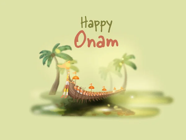 Happy Onam Celebration Poster Design Con Vallam Kali Snake Boat — Vettoriale Stock