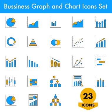 Mavi ve Sarı İş Grafiği ve Çizelgesi Simgesi Düz Biçimli.