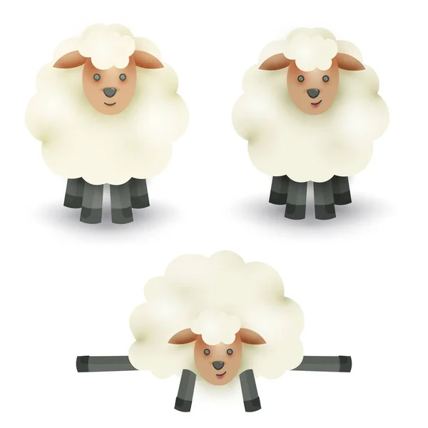 Set Von Cartoon Sheep Charakter Auf Weißem Hintergrund — Stockvektor