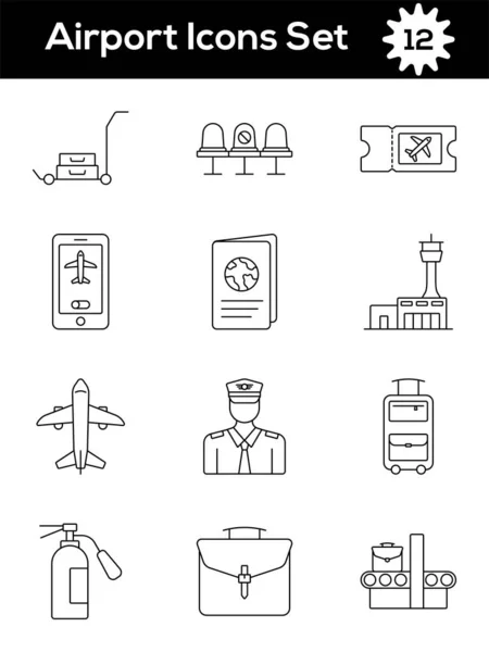 Black Line Art Set Airport Піктограма Плоскому Стилі — стоковий вектор