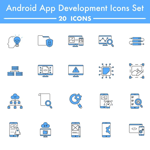 Conjunto Color Azul Blanco Android Icono Desarrollo Aplicaciones — Archivo Imágenes Vectoriales