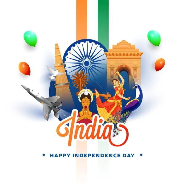 India Showing Culture Heritage White Background Independence Day Concept — Stock Vector