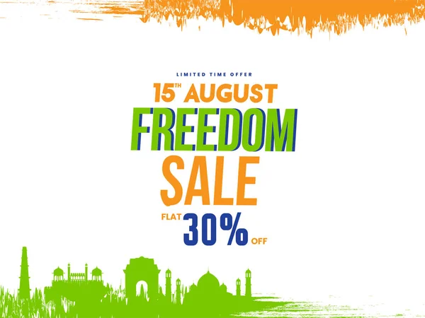 15Th August Freedom Sale Αφίσα Σχεδιασμός Έκπτωση Προσφορά Saffron Και — Διανυσματικό Αρχείο