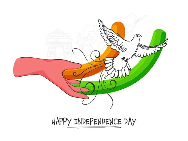 Happy Independence Day Konzept Mit Fliegender Taube Und Hand Auf — Stockvektor