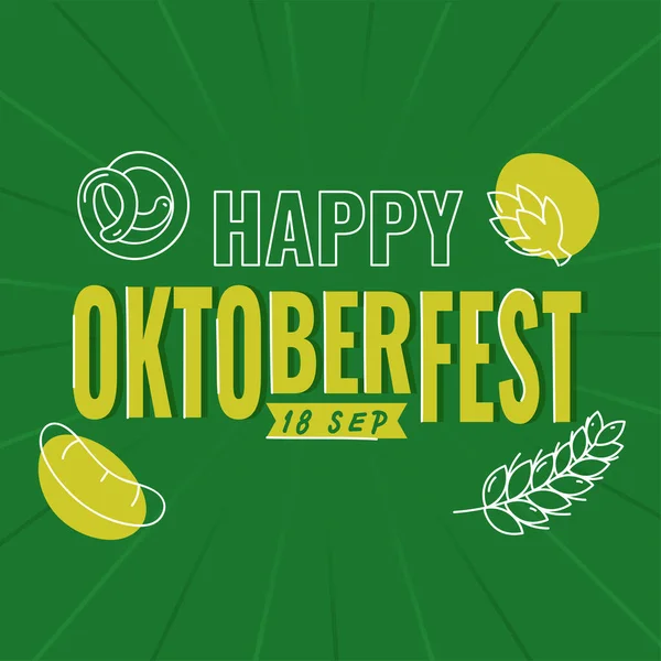 Happy Oktoberfest Festival Concepto Con Lúpulo Arte Línea Pretzel Salchicha — Vector de stock