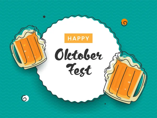 Fuente Feliz Oktoberfest Sobre Marco Circular Con Las Tazas Cerveza — Vector de stock