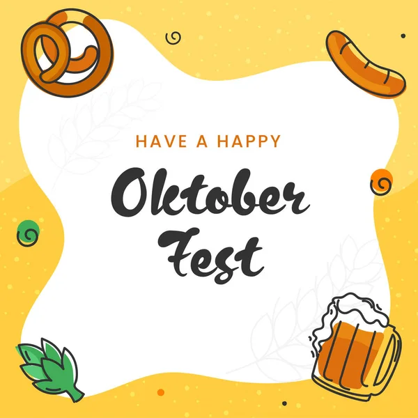 Feliz Oktoberfest Festival Concepto Con Doodle Taza Cerveza Lúpulos Salchicha — Vector de stock