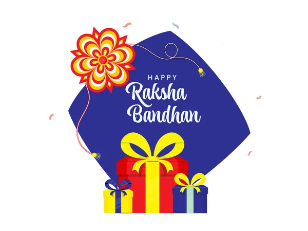 Happy Raksha Bandhan Celebration Concept Gift Boxes Floral Rakhi Wristband — Stock Vector