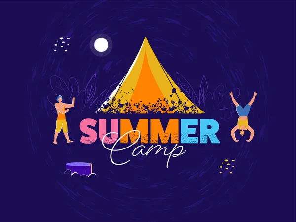 Fuente Colorida Del Campamento Verano Con Tienda Textura Del Cepillo — Vector de stock