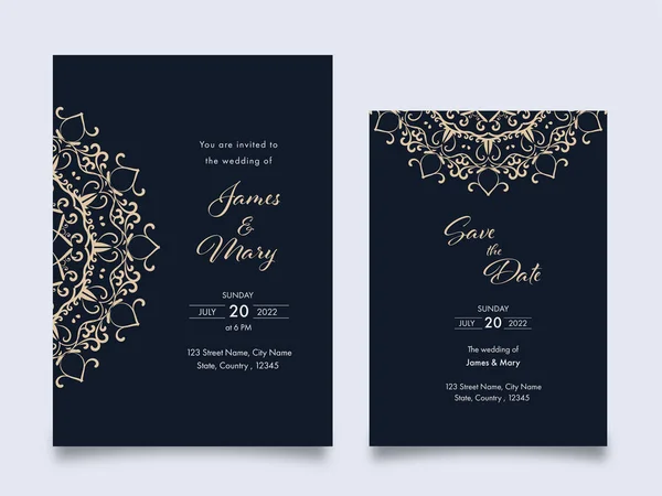 Layout Modelo Cartões Convite Casamento Com Padrão Mandala Fundo Cinza —  Vetores de Stock