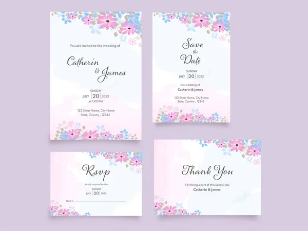 Suite Invitation Mariage Floral Comme Comme Enregistrer Date Rsvp Illustration — Image vectorielle