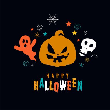 Korkunç Balkabağı, Kafatası, Hayalet ve Yıldızlarla dolu Mutlu Cadılar Bayramı Mektupları.