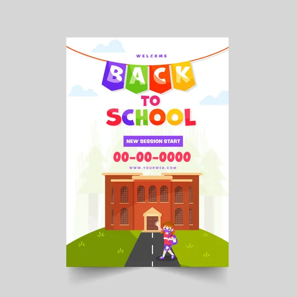 Terug Naar Schoolposter Sjabloon Ontwerp Met Student Jongen Dragen Masker — Stockvector