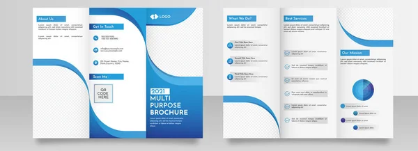 2021 Multipurpose Trifold Broschüre Template Layout Mit Beidseitiger Farbgebung Blau — Stockvektor
