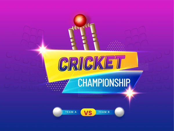 Kriket Mistrovství Koncept Červený Míč Wicket Stump Pink Blue Background — Stockový vektor