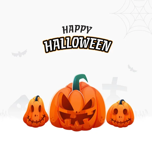 Happy Halloween Celebration Poster Design Scary Pumpkins White Background — Stock Vector