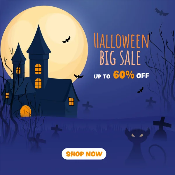 Halloween Big Sale Poster Design Avec Offre Réduction Maison Hantée — Image vectorielle