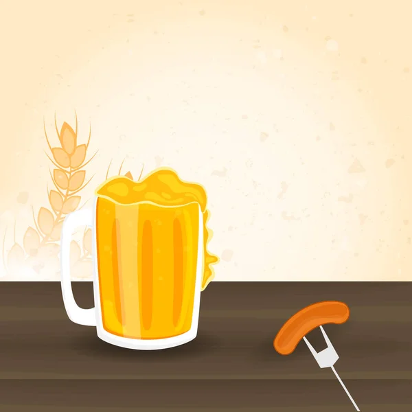Illustration Tasse Bière Avec Saucisse Fourchette Oreille Blé Sur Fond — Image vectorielle